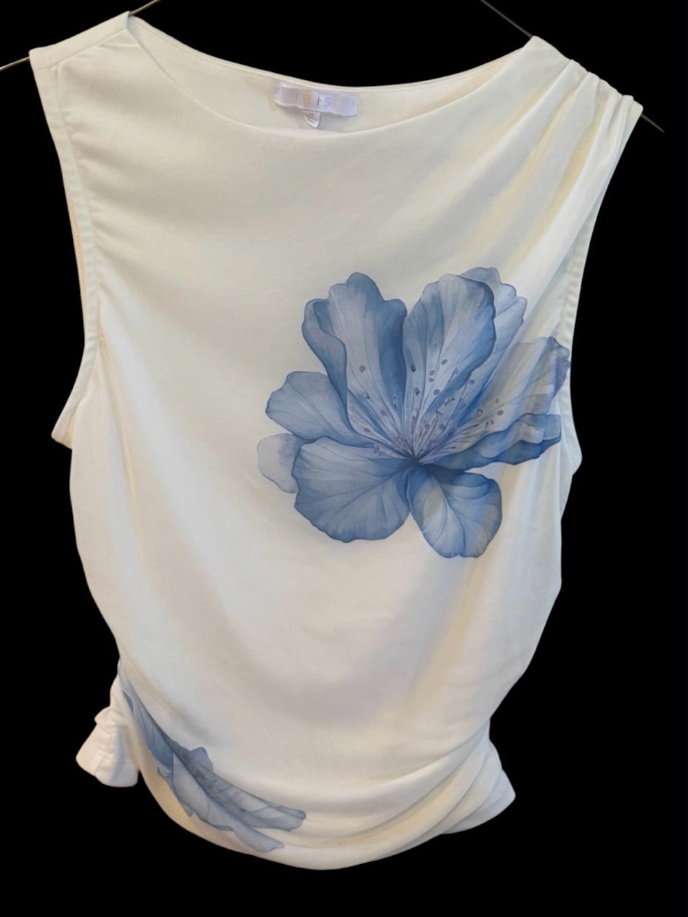 IRIS New White Classy Top with stunning Blue Floral Print